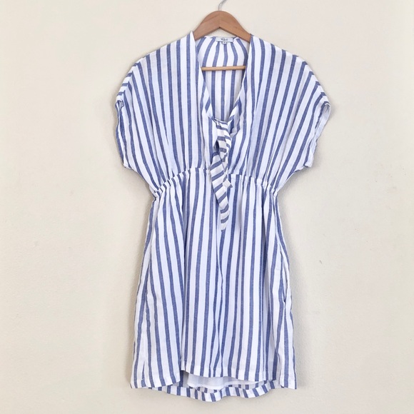 RAILS Striped Linen Tie Front Mini Dress in Blue White - Picture 7 of 12